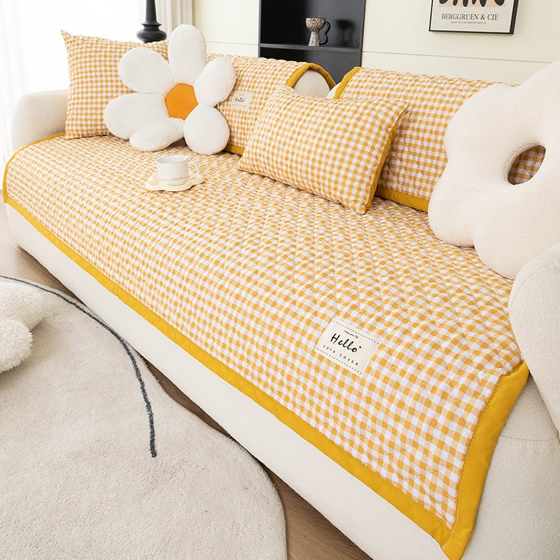 小清新格子沙发垫水洗棉四季通用防滑简约现代坐垫沙发套罩巾盖