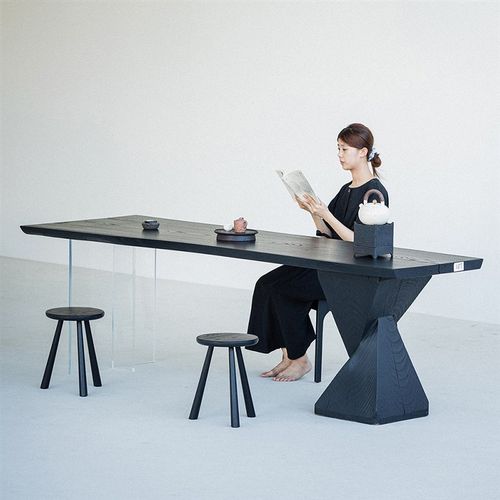 叁几 白蜡木餐桌家用民宿碳化实木大板茶桌茶台侘寂风桌子