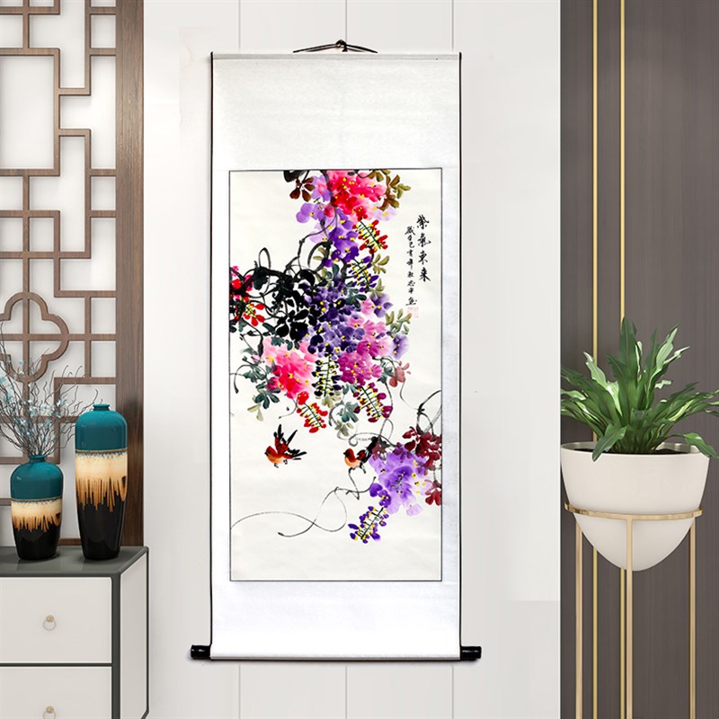 牡丹图挂画花开富贵中堂客厅国画玄关装饰画竖版中式工笔花鸟卷轴