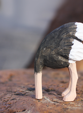 鹿妖商店 埋头鸵鸟 实木 纯手工动物木雕 视错觉艺术家居