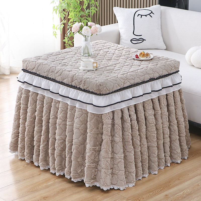 烤火罩正方形奶油风现代面绒裙尺寸电取暖炉桌罩麻将机