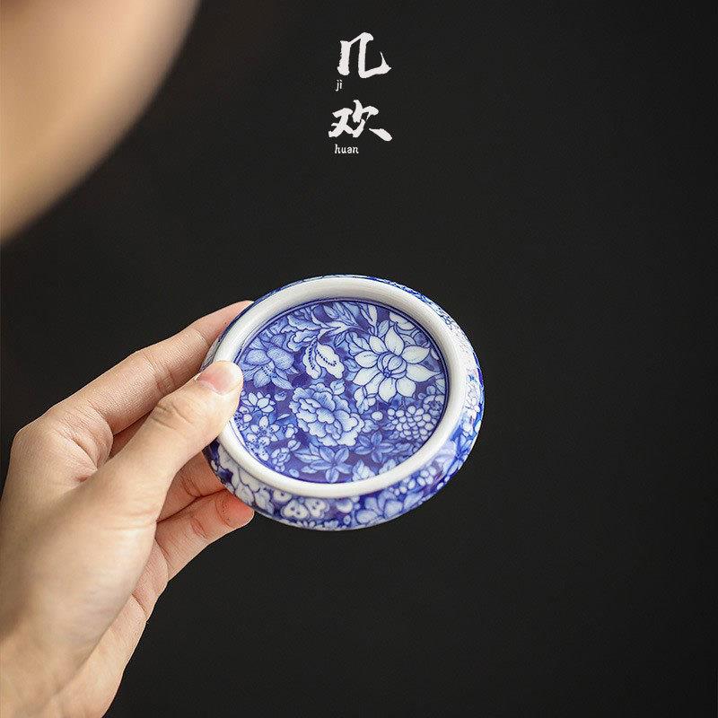 几欢景德镇青花瓷茶器万花盖置陶瓷壶承盖托茶杯杯垫茶具茶道配件