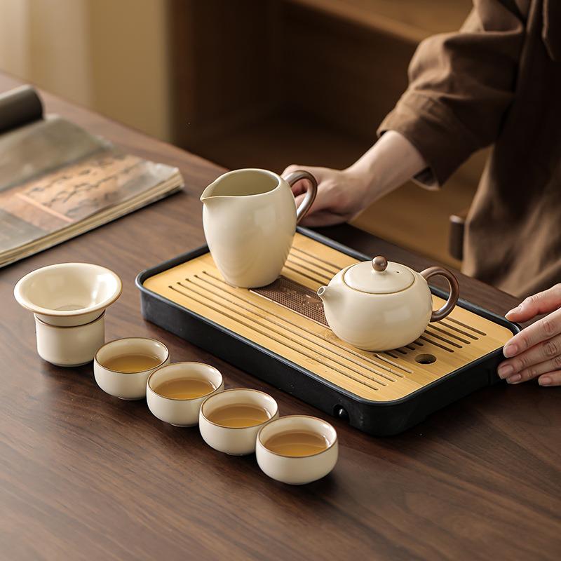 2025新款汝窑功夫茶具套装陶瓷茶壶盖碗茶杯茶盘轻奢高档家用喝茶