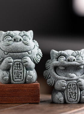 国潮风石狮子一对小号风狮爷桌面吉祥物茶宠摆件创意盆栽鱼缸装饰