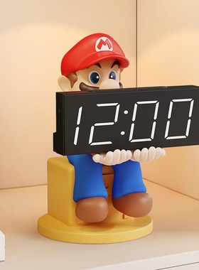 马里奥数字电子时钟玄关摆件卧室钟表桌面摆放式闹钟电视柜装饰品
