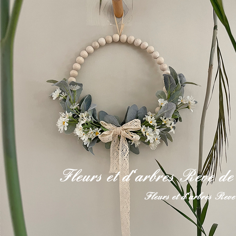 in小新洋甘菊兔耳叶仿真花假花木珠花环墙壁装饰椅背花门楣花