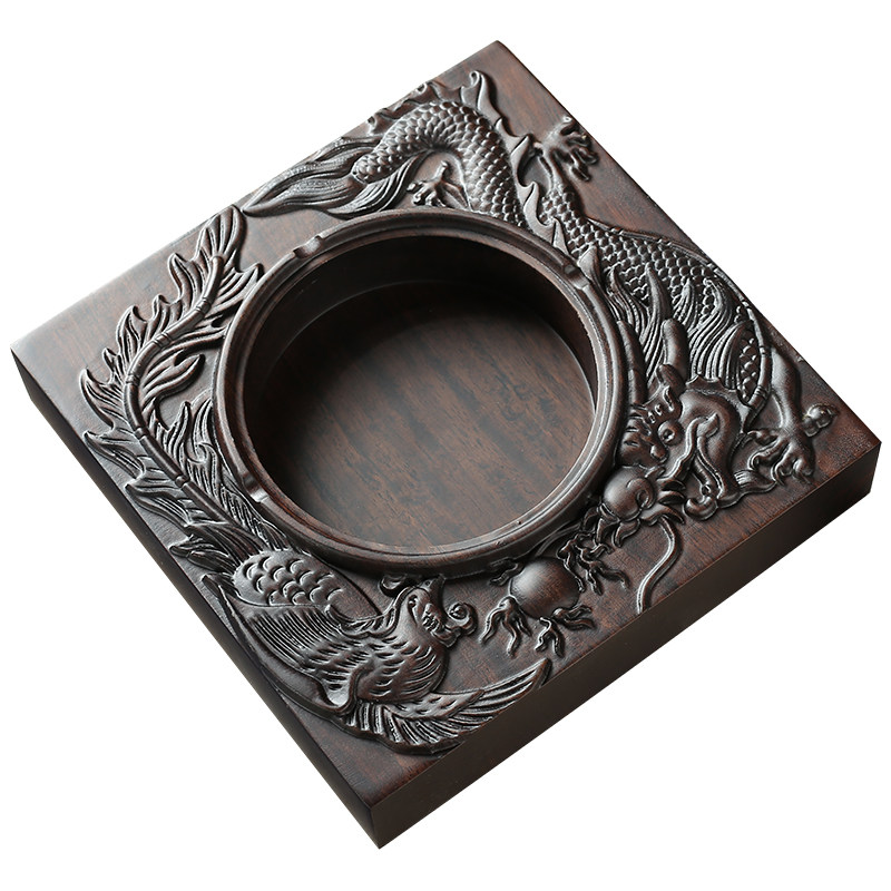 黑檀木烟灰缸带盖家用客厅中式复古防风防飞灰烟灰缸创意个性潮流