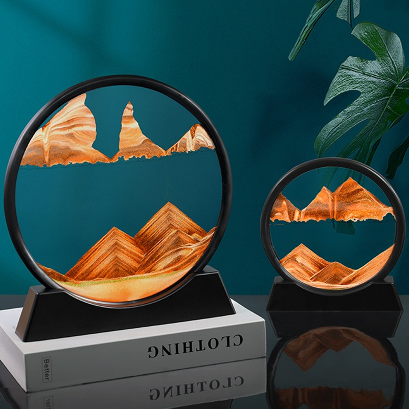 流沙画摆件D立体动态创意艺术治愈解压油沙漏桌面客厅酒柜装饰品