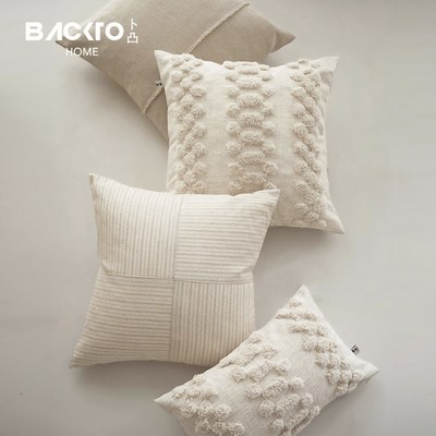 O卜凸家居现代侘寂风簇绒绣抱枕卧室客厅沙发靠垫靠枕民宿