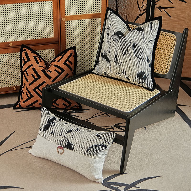 中古风客厅沙发抱枕靠垫酒店样板间软装床头靠垫黑白高档靠枕