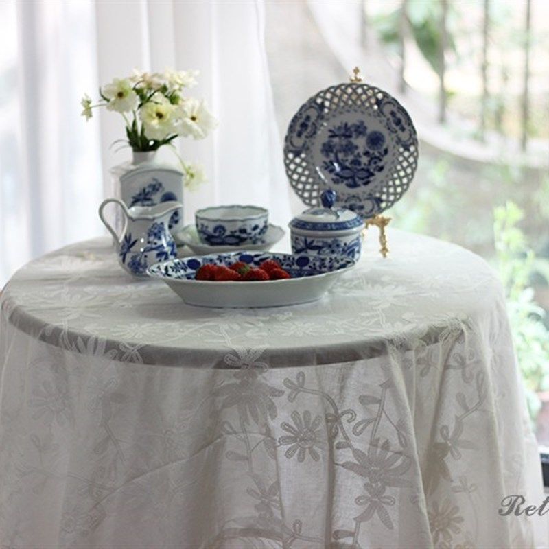 o法式防水白色绣荷叶边桌布盖布盖巾全棉餐桌茶几台布摄影,居家布艺,桌布,淘宝优惠券,粉丝福利购,淘宝优惠卷