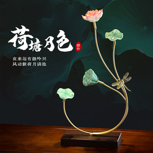创意荷新铁艺莲工艺品家居客厅玄关电视柜饰品