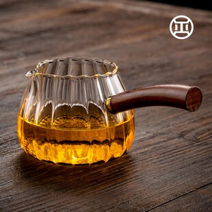 纯正硼硅条纹公道杯耐热侧把茶海公杯匀杯耐温分茶器