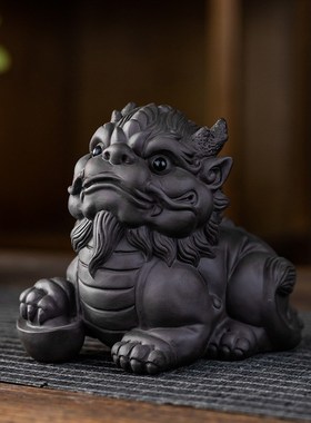 招财貔貅过辟光邪紫砂茶宠玩养镇家宅办公室陶瓷桌面装饰茶盘