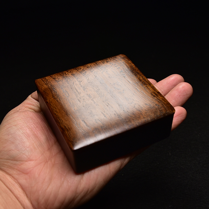 国家非遗 安徽砚台名师小楷素砚老坑端砚天然磨墨条墨块书法带盖