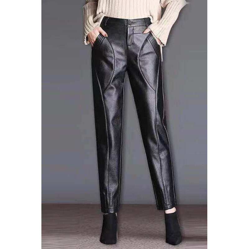 新款皮裤宽松外穿高腰哈伦女士女加绒长裤小脚裤休闲裤