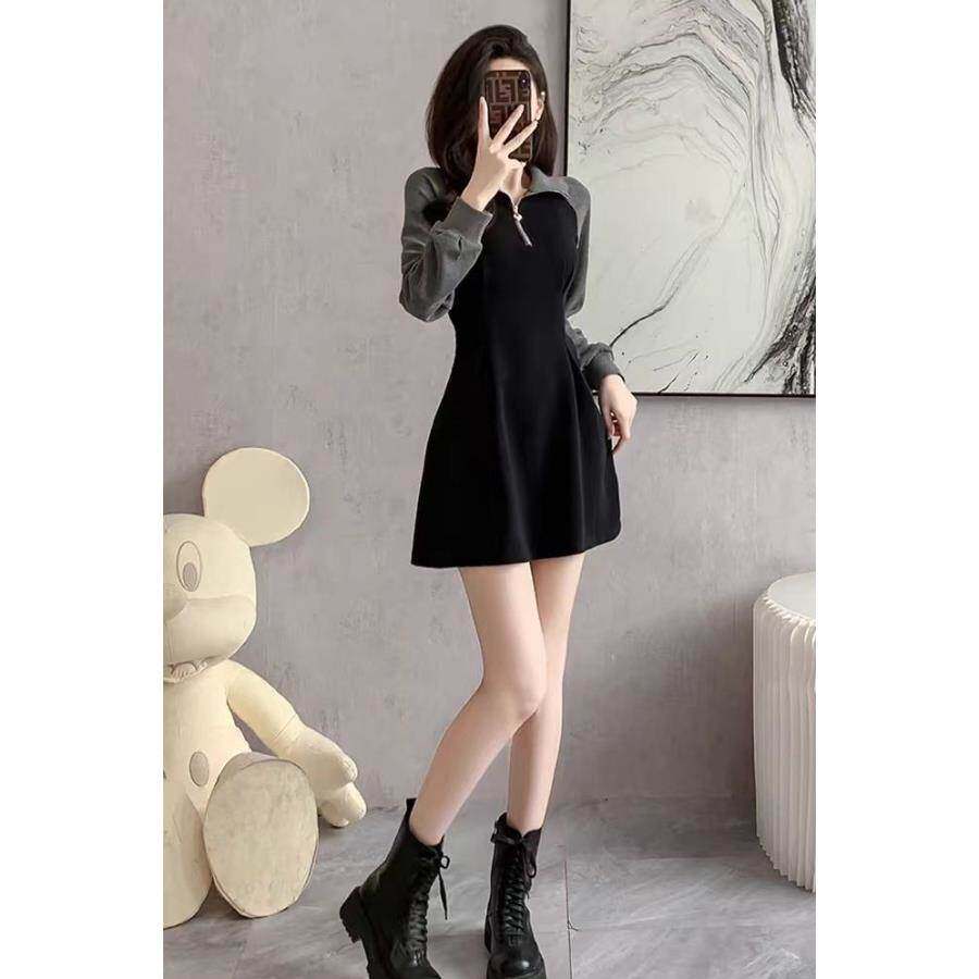 春装女2026年新款女装黑色法式设计感小个子春季高级感卫衣连衣裙