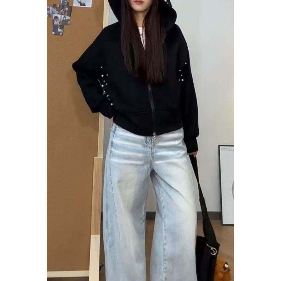 珍珠短款韩版连帽卫衣开衫女2026春春季新款宽松学院风外套
