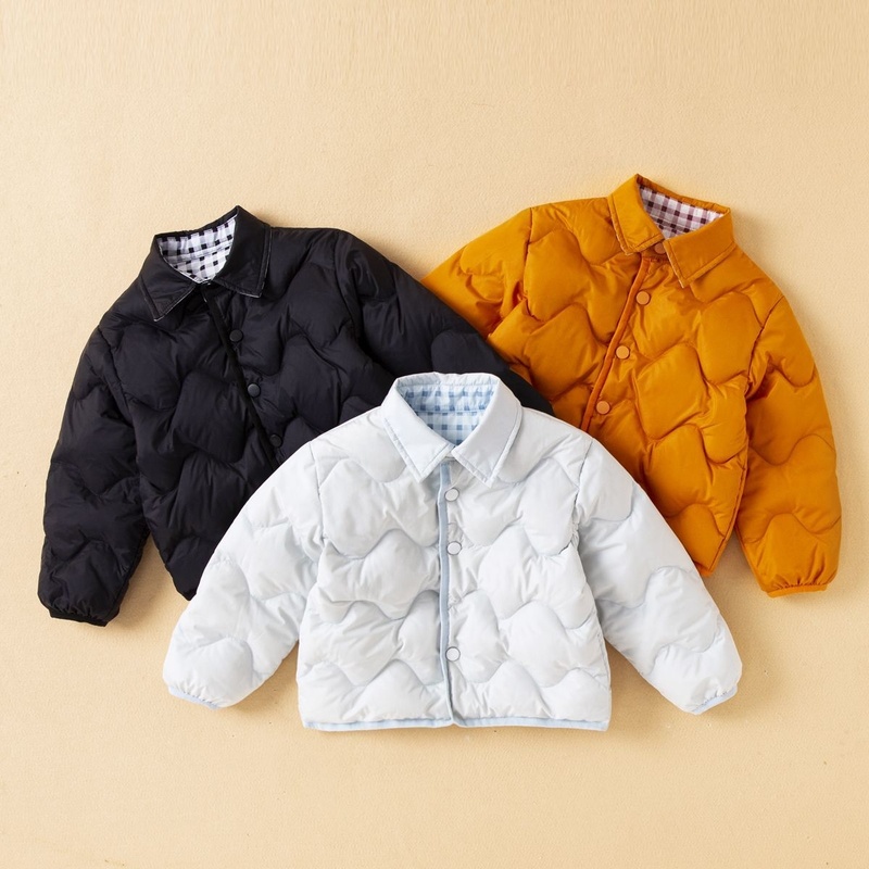 小黄鸭新款儿童男女童婴儿宝宝亲子外套羽绒服轻薄衬衫领双面穿