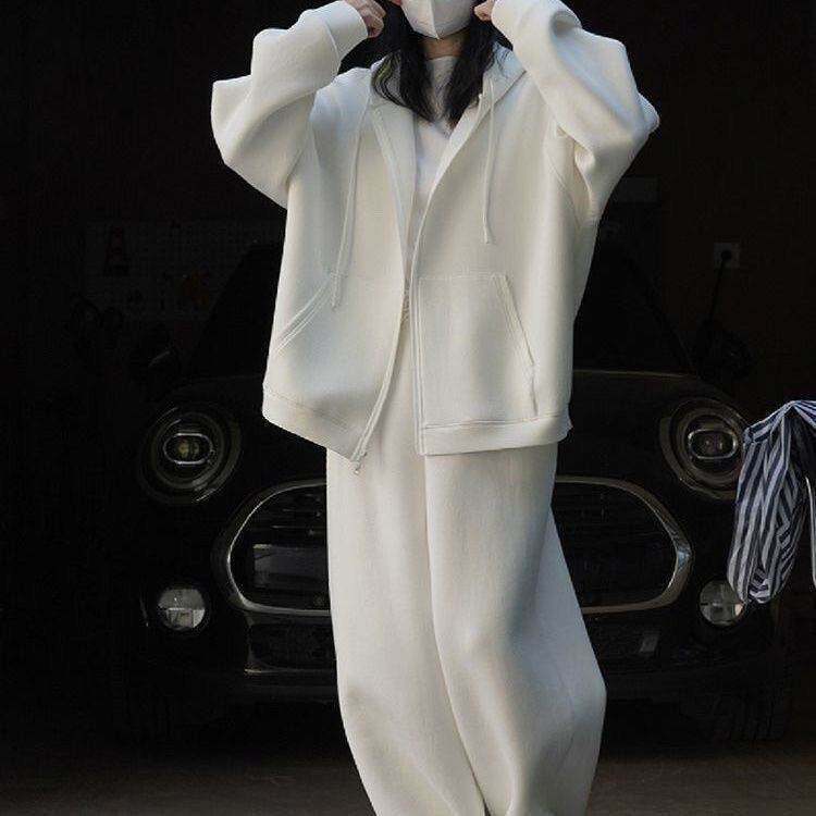 韩版时尚运动套装穿搭春夏高级感连帽开衫甜酷风减龄卫衣两件套女