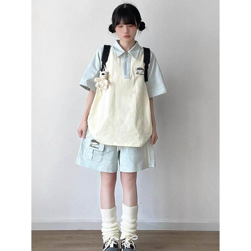 欧才兔日系休闲运动套装女夏季短袖衫短裤学生减龄少女两件套