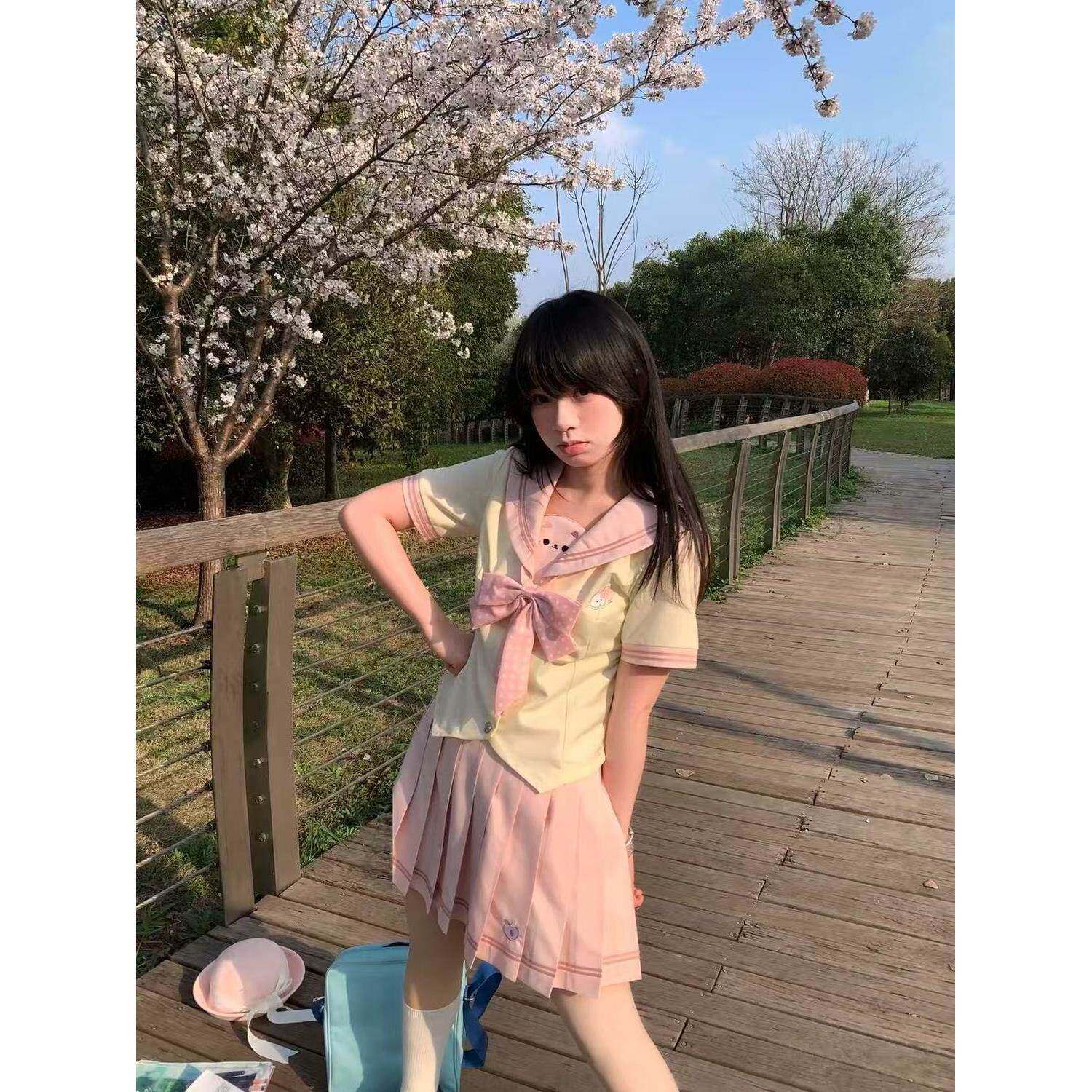 甜美制服收腰学院风日系短袖水手服