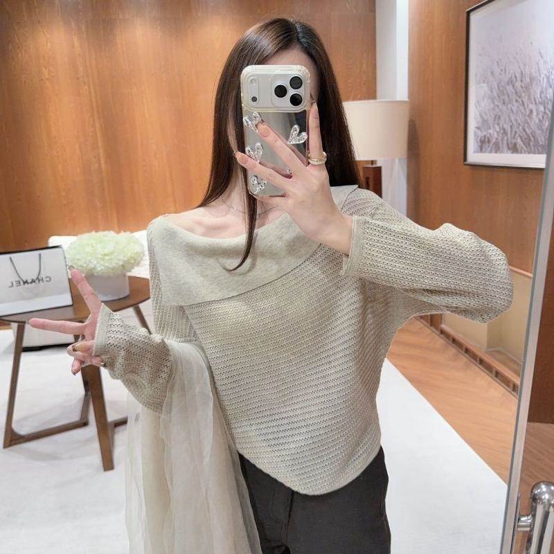 安迪绒秋冬新款韩范简约宽松落肩不规则长袖显瘦蝙蝠袖针织衫