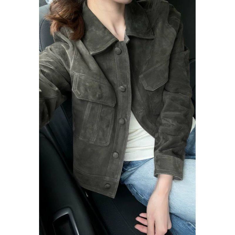 麂皮绒皮衣外套女2025新款超火短款小个子皮夹克美式酷飒风正流行