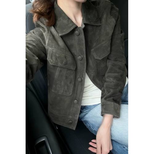 麂皮绒皮衣外套女2025新款超火短款小个子皮夹克美式酷飒风正流行