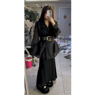 现货大码显瘦欧货气场强大套装新款网纱拼接西装oversize两件套