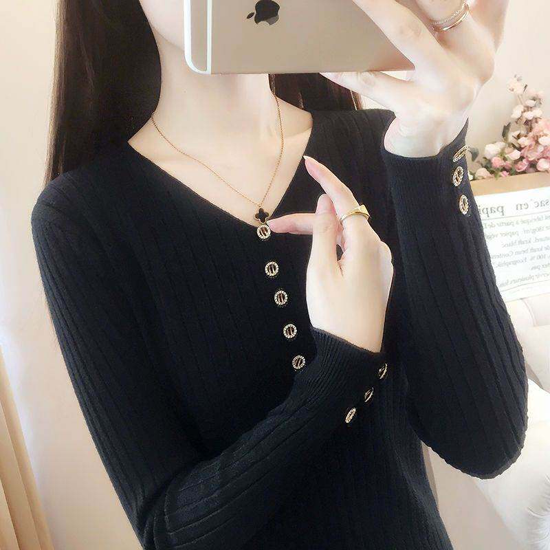 领薄款针织衫上衣女短款2026新款春秋修身长袖毛衣打底衫女春秋