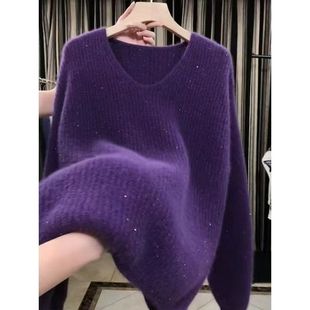 欧货重工今年亮片流行爆款黑色闪亮洋气针织衫上衣秋冬季慵懒毛衣