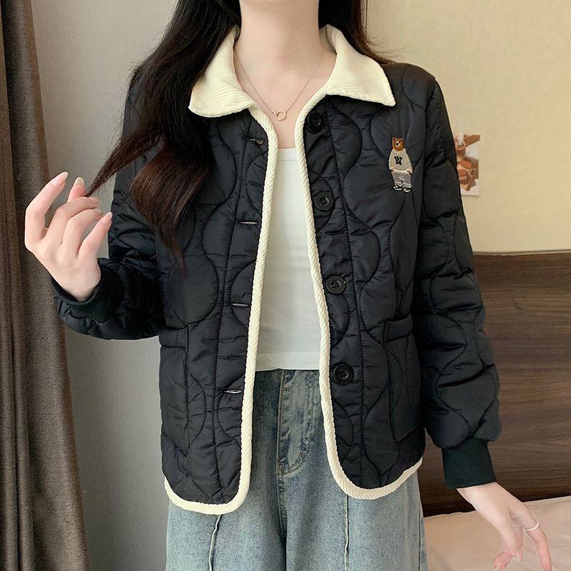 防风防水韩版is小熊刺绣棉服外套秋冬季2025新款短款菱格羽绒棉衣