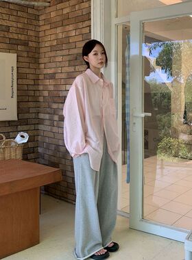 Vs what 粉色长袖衬衫女2025夏季薄款宽松上衣韩版松弛感天丝外套