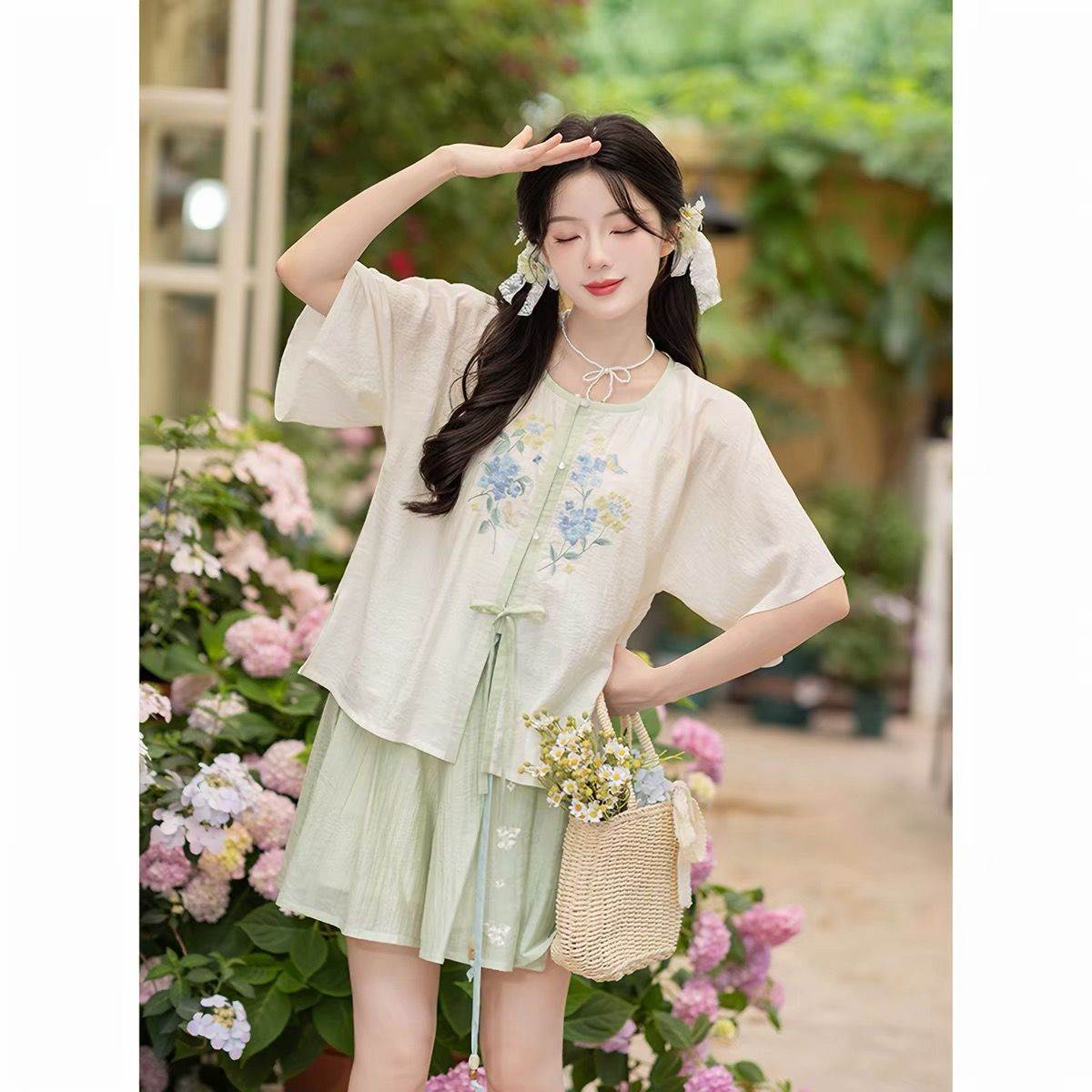 梦裳汉元素绣花短衫短裤六破裙仿改良汉服夏季