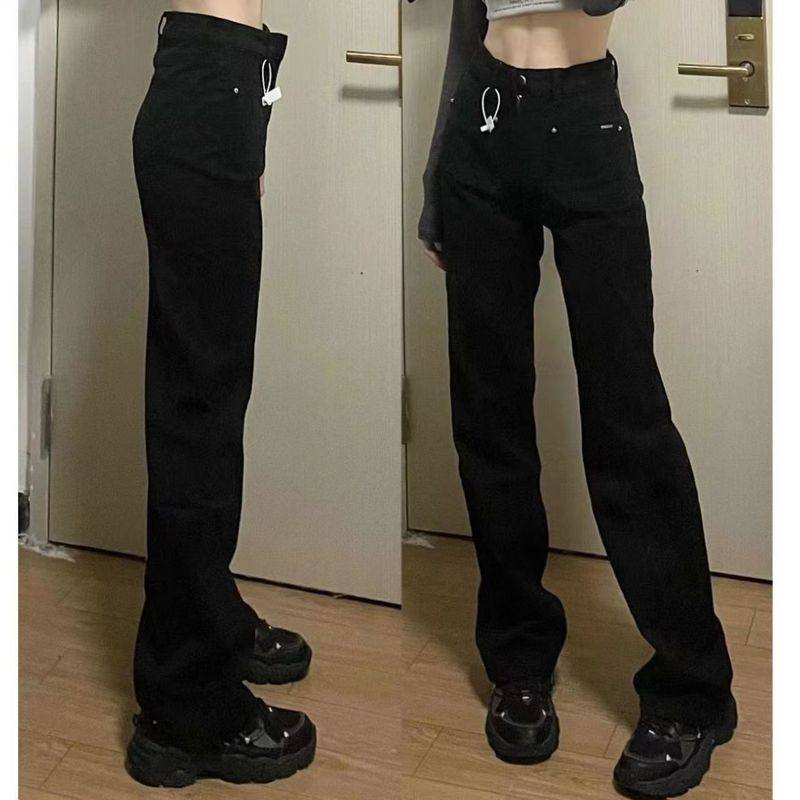 黑色窄版直筒牛仔裤女生高腰显瘦春秋季高个子加绒裤子烟管裤拖地
