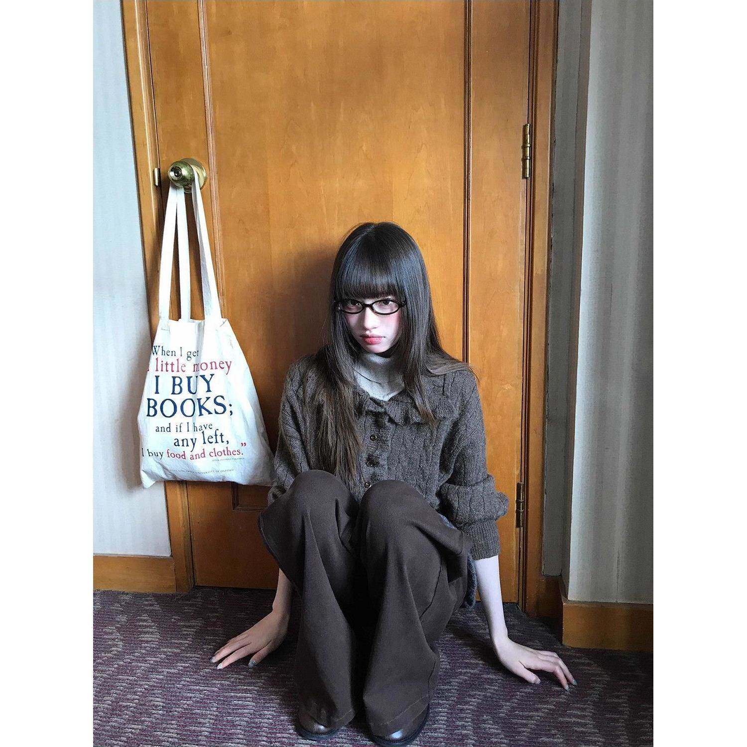 氛围感荷叶边领麻花针织开衫女2026春季新款软糯套头毛衣