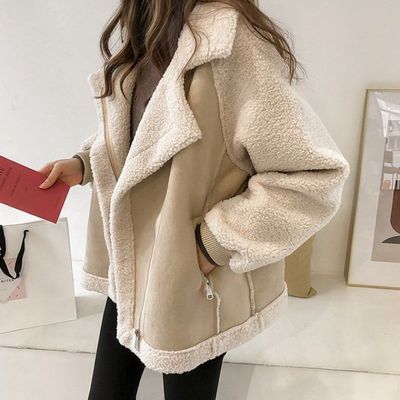 羊羔毛外套女秋冬季2025新款颗粒羊羔绒加厚皮毛一体小个子机车服