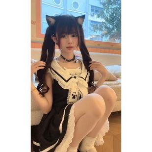 甜美可爱洛丽塔撞色连衣裙拼接蕾丝海军领蓬蓬裙女收腰 少女感新款