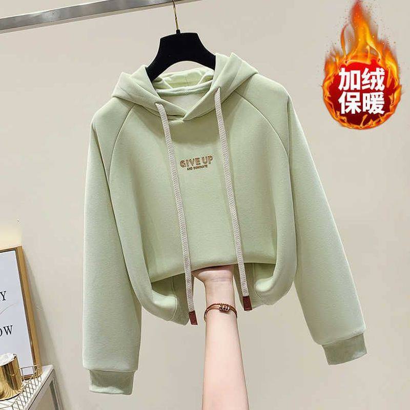 加绒卫衣女款秋冬2025新款爆款时尚洋气小个子加厚连帽保暖外套冬