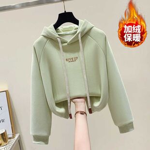 加绒卫衣女款秋冬2025新款爆款时尚洋气小个子加厚连帽保暖外套冬