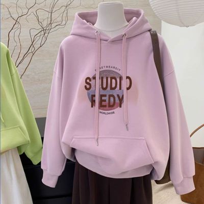 秋冬新款棉连帽卫衣女银狐绒加绒加厚高档宽松潮ins慵懒风上衣