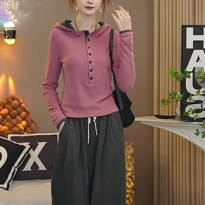 秋冬季新款时尚显瘦连帽长袖打底女士韩版修身保暖德绒卫衣上衣