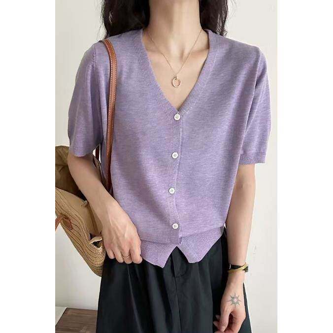 法式高级感短袖针织薄款开衫女2026夏季新款气质显瘦宽松短款上衣