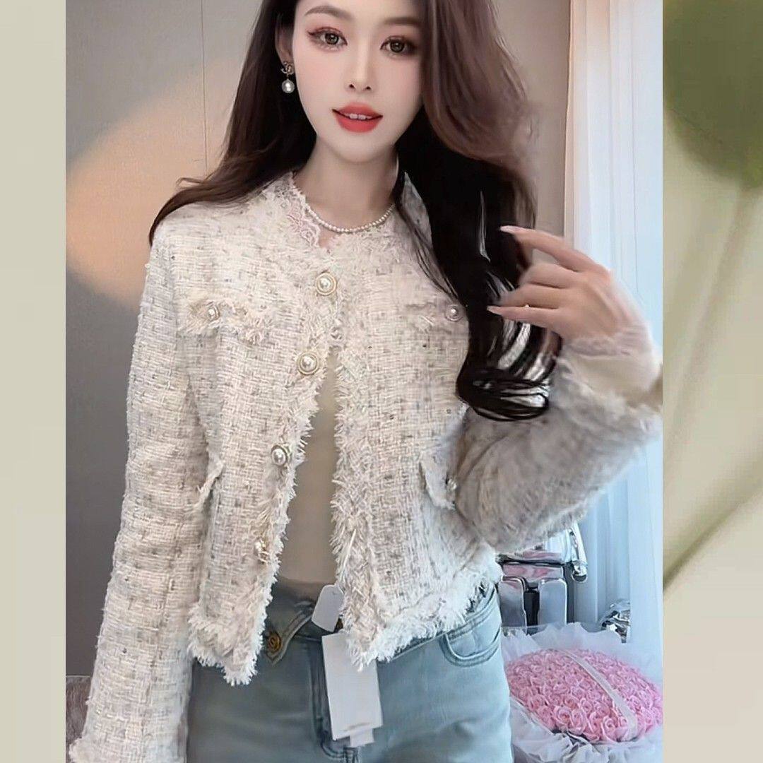 大码女装小香风外套短款2025秋季新款胖mm显瘦白色高级感气质上衣