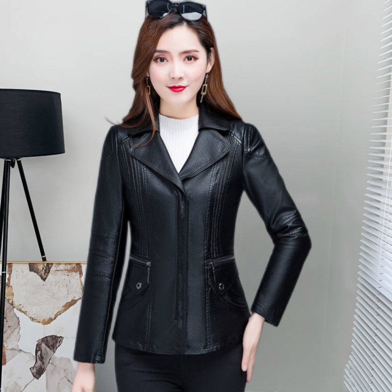 厂家直销韩版修身中老年皮衣女装春秋装大码皮夹克PU皮衣女外套