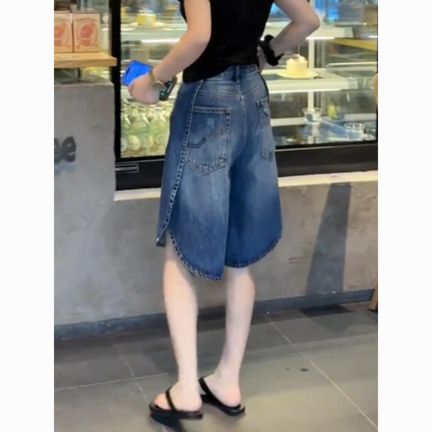 2026夏季新款弧形阔摆设计阔腿裤高腰宽松显瘦潮流时尚牛仔裤女款