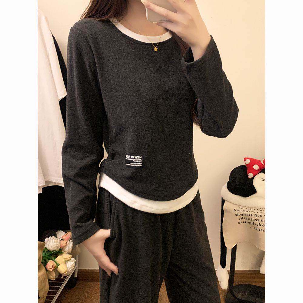 薄绒小个子磨毛棉羊绒可外穿睡衣女秋冬款假两件春秋季套装家居服