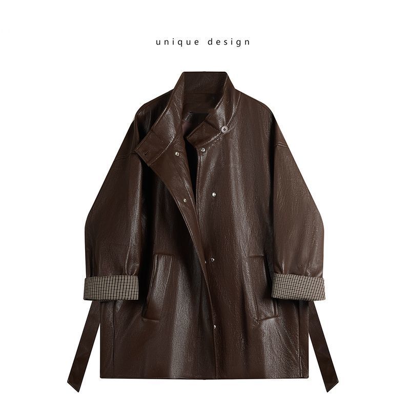 美式美拉德咖色设计感系带显瘦皮衣巨好看的秋季穿搭韩系外套上衣