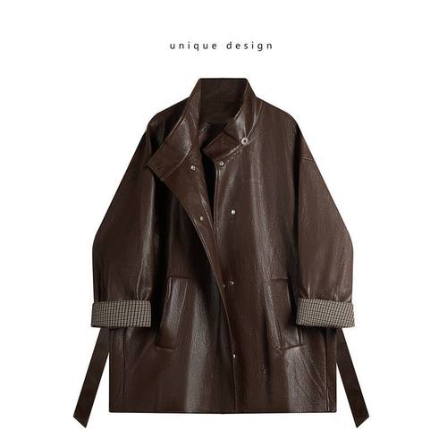 美式美拉德咖色设计感系带显瘦皮衣巨好看的秋季穿搭韩系外套上衣